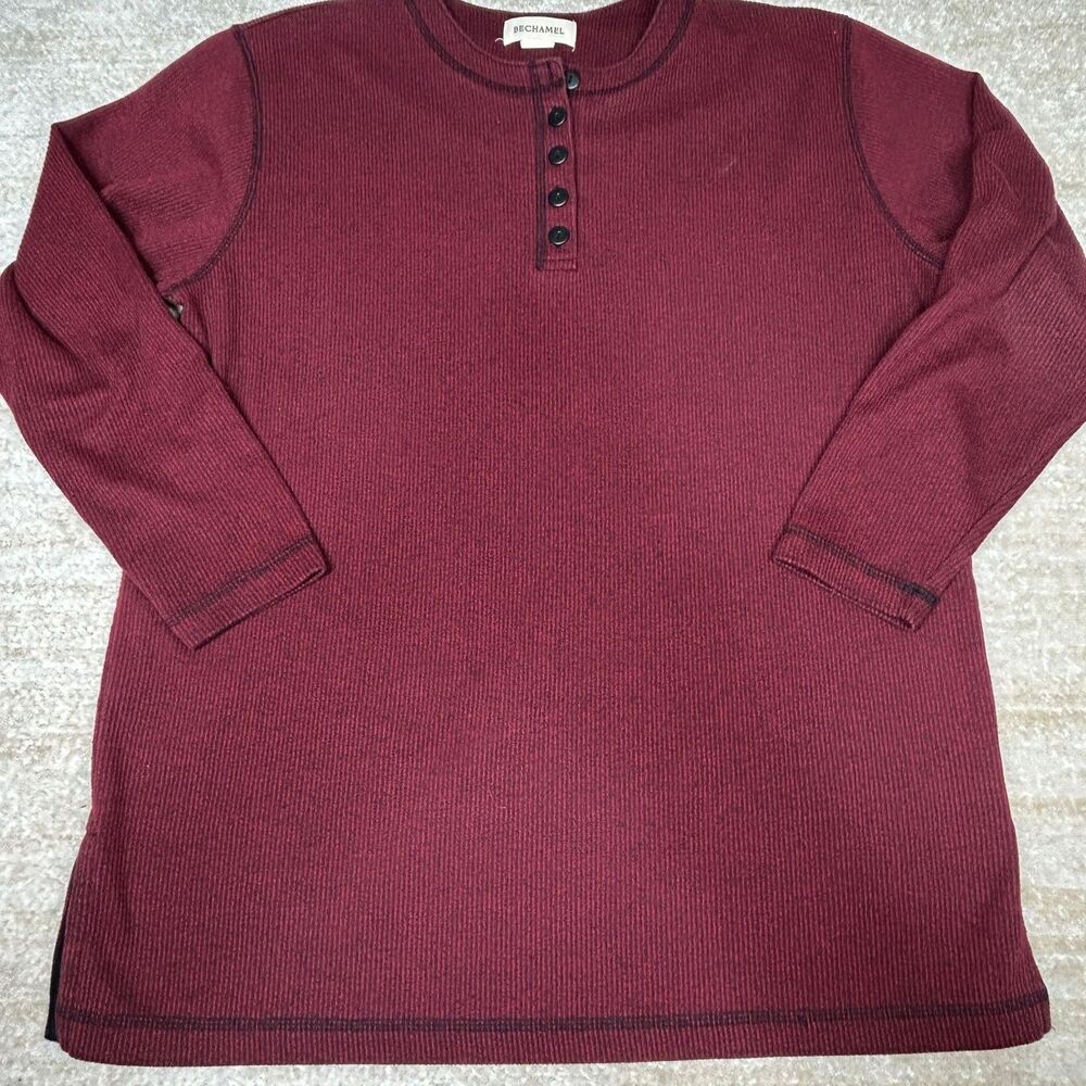 Bechamel Sweater Womens L Burgundy Ribbed Henley Long Sleeve Pullover